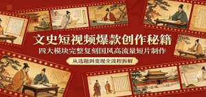 文史短视频爆款创作秘籍：四大模块完整复刻国风高流量短片制作-琴书聊项目