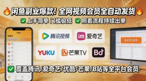 闲鱼售卖全网视频会员副业，全自动发货，上手简单、门槛极低，照着流程就能持续出单-琴书聊项目