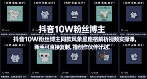 抖音10W粉丝博主同款星座性格解析视频实操课，新手可直接复制，撸创作伙伴计划，分成计划等-琴书聊项目