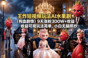 王炸短视频玩法AI水果剧(狗血剧情)9天涨粉300W+收益可观玩法简单，小白无脑照抄，详细拆解玩法-琴书聊项目