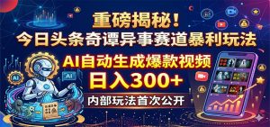 重磅揭秘！今日头条奇谭异事赛道暴利玩法：AI自动生成爆款视频，日入300+-琴书聊项目