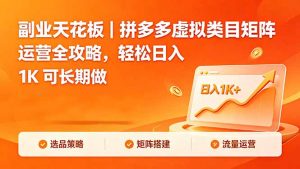 副业天花板｜拼多多虚拟类目矩阵运营全攻略，轻松日入 1K 可长期做-琴书聊项目