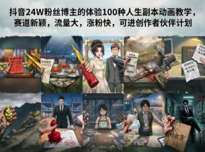 抖音24W粉丝博主的体验100种人生副本动画教学，赛道新颖，流量大，涨粉快，可进创作者伙伴计划-琴书聊项目