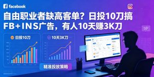 自由职业者缺高客单？日投10刀搞FB+INS广告，有人10天赚3K刀！【原创双语字幕】-琴书聊项目