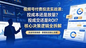 视频号付费投流实战课-5月：控成本还是放量？投成交还是ROI？核心决策逻辑全拆解-琴书聊项目
