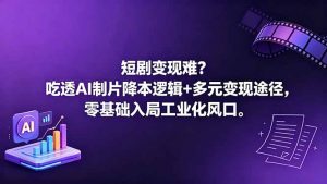 短剧变现难？吃透AI制片降本逻辑+多元变现途径，零基础入局工业化风口-琴书聊项目