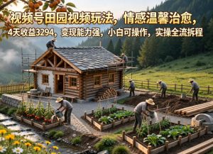 视频号田园视频玩法,情感温馨治愈,4天收益3294,变现能力强,小白可操作,实操全流程拆解-琴书聊项目