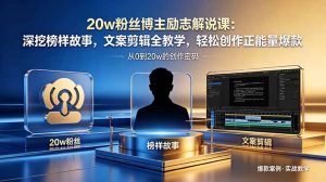 20w粉丝博主励志解说课：深挖榜样故事，文案剪辑全教学，轻松创作正能量爆款-琴书聊项目