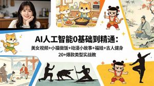 AI人工智能0基础到精通：美女视频+小猫做饭+动漫小故事+福娃+古人健身，20+爆款类型实战教学-琴书聊项目