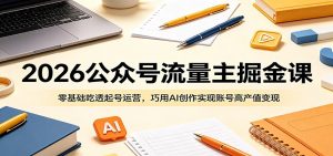 2026公众号流量主掘金课：零基础吃透起号运营，巧用AI创作实现账号高产值变现-琴书聊项目