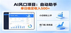 全新AI自动助手项目,低门槛入局,每日稳定收益500以上-琴书聊项目