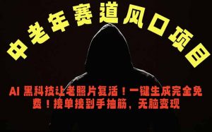 中老年风口项目,AI 黑科技让老照片复活!一键生成完全免费!接单接到手抽筋,无脑变现-琴书聊项目