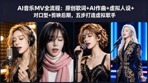 AI音乐MV全流程：原创歌词+AI作曲+虚拟人设+对口型+剪映后期，五步打造虚拟歌手-琴书聊项目