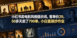 小红书卖电影风格提示词，客单价29，50多天卖了790单，小白直接抄作业！-琴书聊项目