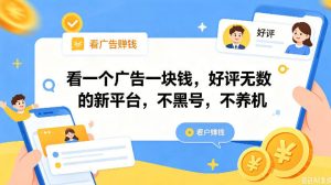 看一个广告一块钱，好评无数的新平台，不黑号，不养机，一撸几十块钱还是不错的【揭秘】-琴书聊项目
