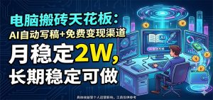 电脑搬砖天花板：AI自动写稿+免费变现渠道，月稳定2W，长期稳定可做-琴书聊项目