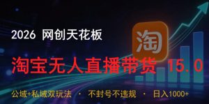 2026网创天花板，淘宝无人直播带货15.0，公域+私域双玩法，日入1k+，不违规不封号【揭秘】-琴书聊项目