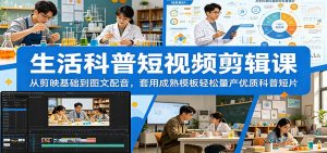 生活科普短视频剪辑课：从剪映基础到图文配音，套用成熟模板轻松量产优质科普短片-琴书聊项目
