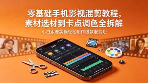 零基础手机影视混剪教程，素材选材到卡点调色全拆解，小白跟着实操轻松制作爆款混剪短片-琴书聊项目