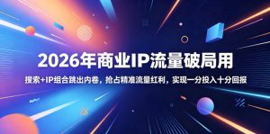 2026年商业IP流量破局用，搜索+IP组合跳出内卷，抢占精准流量红利，实现一分投入十分回报-琴书聊项目