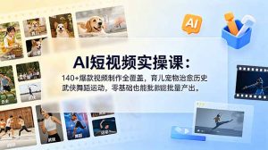 AI短视频实操课：140+爆款视频制作全覆盖，育儿宠物治愈历史武侠舞蹈运动，零基础也能批量产出-琴书聊项目