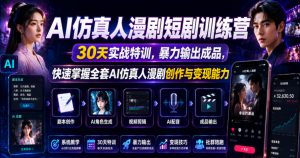 AI仿真人漫剧短剧训练营，30天实战特训，暴力输出成品，快速掌握全套AI仿真人漫剧创作与变现能力-琴书聊项目