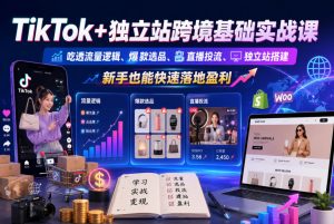 TikTok+独立站跨境基础实战课，吃透流量逻辑、爆款选品、直播投流与独立站搭建，新手也能快速落地盈利-琴书聊项目