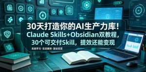 30天打造你的AI生产力库！Claude Skills+Obsidian 双教程，30 个可交付 Skill，提效还能变现-琴书聊项目