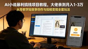 AI小说暴利搞钱项目教程，大佬亲测月入1-3万，从零教学短故事创作与投稿变现全套玩法-琴书聊项目