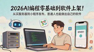 2026AI编程零基础到软件上架！从买服务器到小程序发布，普通人也能做出自己的软件-琴书聊项目