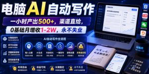 电脑AI自动写作，一小时产出500+，渠道直给，0基础月增收1-2W，永不失业【揭秘】-琴书聊项目
