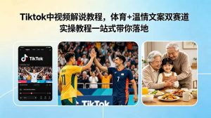 Tiktok中视频解说教程,体育+温情文案双赛道实操教程一站式带你落地-琴书聊项目