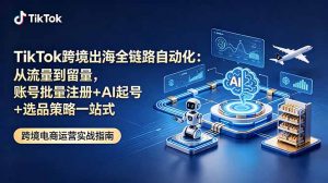 TikTok跨境出海全链路自动化：从流量到留量，账号批量注册+AI起号+选品策略一站式-琴书聊项目