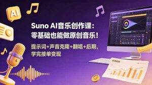 Suno AI音乐创作课:零基础也能做原创音乐!提示词+声音克隆+翻唱+后期,学完接单变现-琴书聊项目
