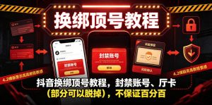 抖音换绑顶号教程,封禁账号、Ting卡(部分可以脱掉),不保证百分百-琴书聊项目