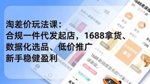 淘差价玩法课:合规一件代发起店,1688拿货、数据化选品、低价推广,新手稳健盈利(更新6月-琴书聊项目