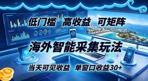 海外智能采集玩法，低门槛高单价可矩阵，当天可见收益，单窗口30+-琴书聊项目
