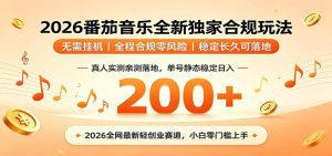番茄音乐2026最新独家玩法 不挂机不违规 单号实测落地日收200+-琴书聊项目