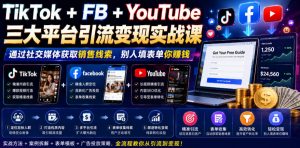 TikTok+FB+YouTube三大平台引流变现实战课，通过社交媒体获取销售线索，别人填表单你賺钱【原创双语字幕】-琴书聊项目
