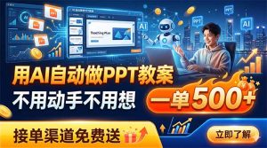 用AI自动做PPT教案，不用动手不用想，一单500+，接单渠道免费送-琴书聊项目