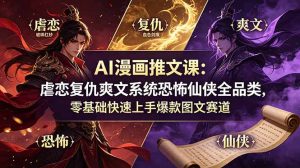 AI漫画推文课：虐恋复仇爽文系统恐怖仙侠全品类，零基础快速上手爆款图文赛道-琴书聊项目