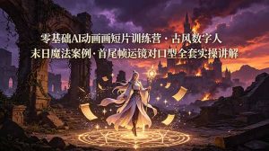 零基础AI动画短片训练营，古风数字人末日魔法案例，首尾帧运镜对口型全套实操讲解-琴书聊项目