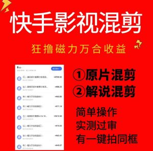 快手影视混剪项目，狂撸磁力万合收益，简单操作，实测过审，有一键拍同框，单日收益500+-琴书聊项目