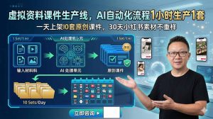 虚拟资料课件生产线，AI自动化流程1小时生产1套，一天上架10套原创课件，30天小红书素材不重样-琴书聊项目